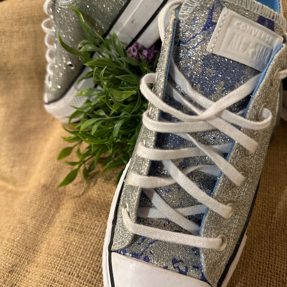 Women’s CONVERSE Silver Sparkle Glitter Sneakers Size 9 - Picture 6 of 15